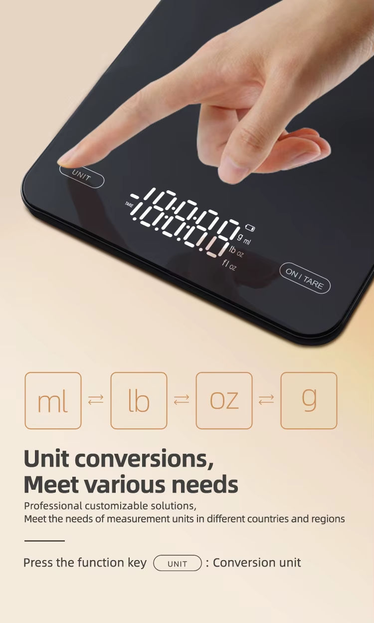 Affordable Luxury LED Kitchen Scale for Home Use USB Rechargeable Tempered Glass Baking Scale