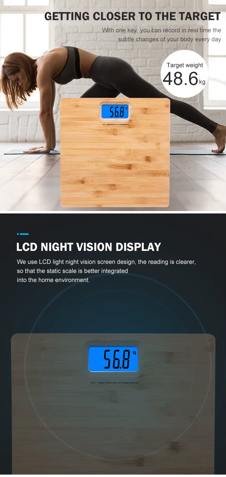 CB502 Non Slip Bamboo Bathroom Scale