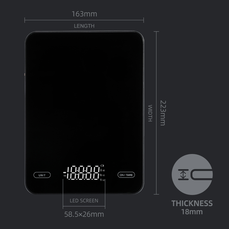 CK2151 Tempered Glass Kitchen Scale—USB Rechargeable LED Digital Food Scale