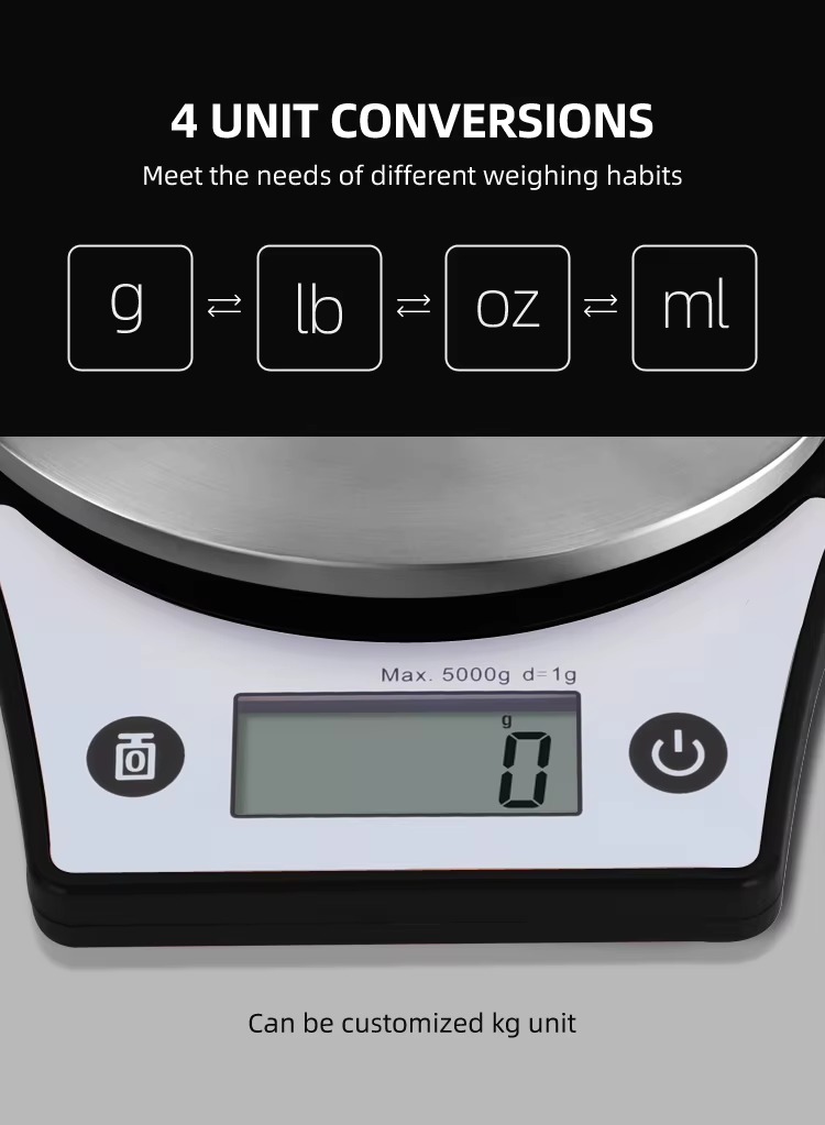 CK651 Digital Kitchen Scale, Stainless Steel, 5 kg Cooking Scale, Black