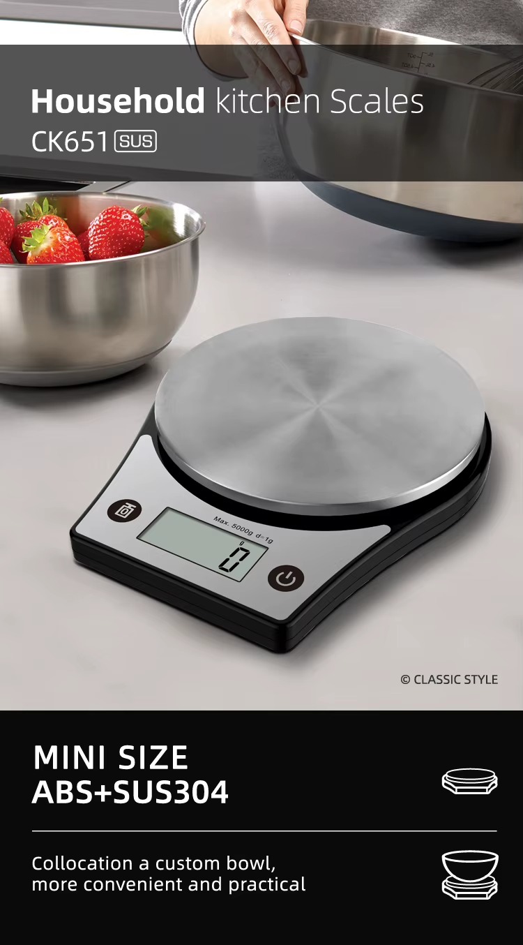 OEM Stainless Steel Kitchen Scale, 5 kg High Precision, Black Digital Scale