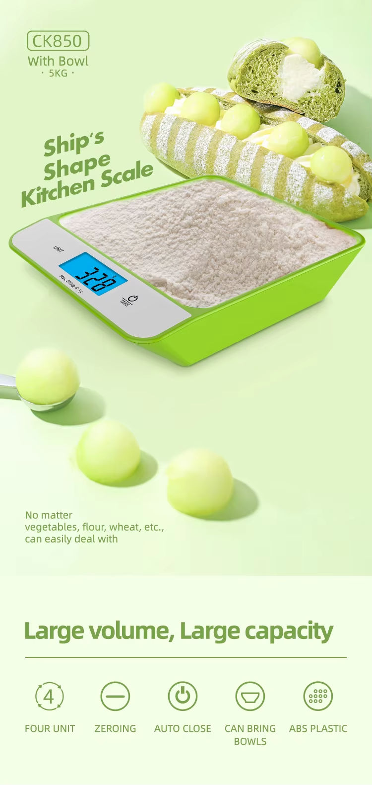 Shock Resistant Kitchen Digital Scale with Bowl—ABS Household Baking Ingredient Scale